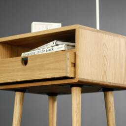 Mid-Century Bedside Table/Nightstand in Solid American Oak With A Drawer & Shelf - thumbnail 3