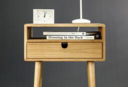 Mid-Century Bedside Table/Nightstand in Solid American Oak With A Drawer & Shelf