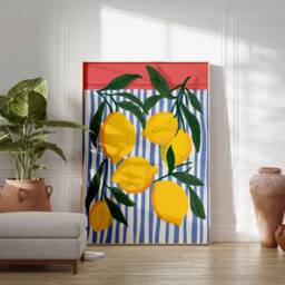 Lemons Poster, Lemon Print, Dinner Table Food Retro Art, Kitchen Decor, Gift - thumbnail 2