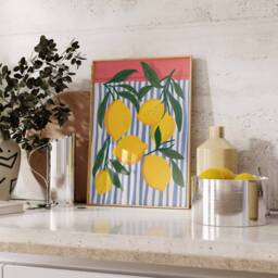 Lemons Poster, Lemon Print, Dinner Table Food Retro Art, Kitchen Decor, Gift - thumbnail 3
