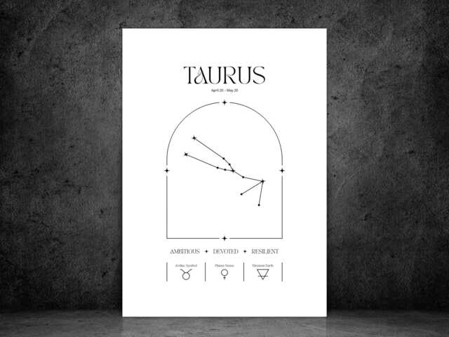 Taurus Zodiac Print - Minimalist Astrology Poster Horoscope Wall Art Star Sign Decor Gift Idea A5 A4 A3 Framed Or Unframed - image 1
