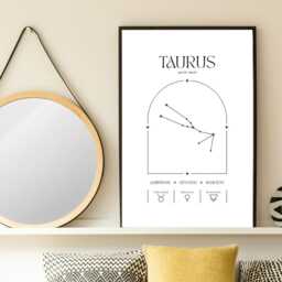 Taurus Zodiac Print - Minimalist Astrology Poster Horoscope Wall Art Star Sign Decor Gift Idea A5 A4 A3 Framed Or Unframed - thumbnail 2