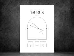 Taurus Zodiac Print - Minimalist Astrology Poster Horoscope Wall Art Star Sign Decor Gift Idea A5 A4 A3 Framed Or Unframed - thumbnail 1