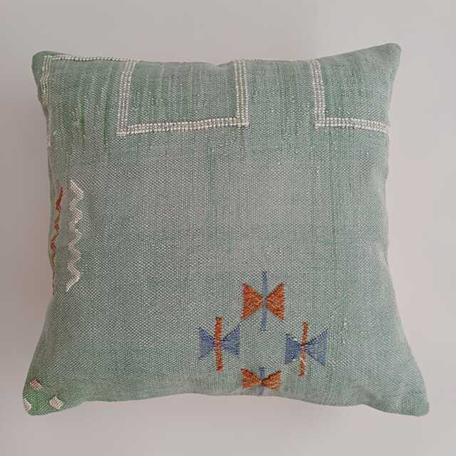 Moroccan Cactus Silk Cushion Cover, Handmade Sage Green Sabra Throw Pillow, Scatter 20''x20''/50x50 cm - image 1