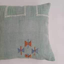 Moroccan Cactus Silk Cushion Cover, Handmade Sage Green Sabra Throw Pillow, Scatter 20''x20''/50x50 cm - thumbnail 2