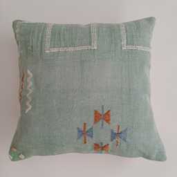 Moroccan Cactus Silk Cushion Cover, Handmade Sage Green Sabra Throw Pillow, Scatter 20''x20''/50x50 cm