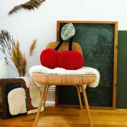 Cherry Velvet Decorative Pillow - Handmade Fruit Accent Cushion, Summer Decor - thumbnail 2