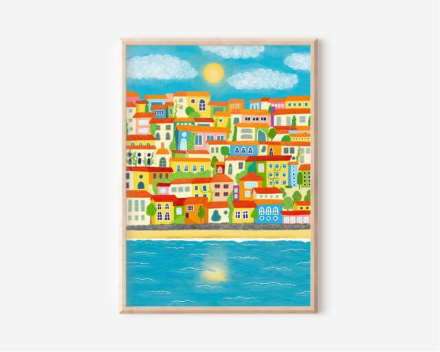 Italian Coast Art Print/Colourful Print Travel Italy Art Colourful Bright Italy Painting - image 1