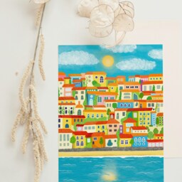 Italian Coast Art Print/Colourful Print Travel Italy Art Colourful Bright Italy Painting - thumbnail 3