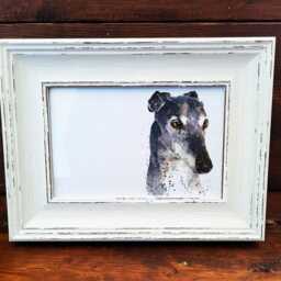 Whippet Print 17x12cm - White Rustic Frame - Sighthound Wall Art, Gift For Owners - thumbnail 3