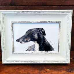 Whippet Print 17x12cm - White Rustic Frame - Sighthound Wall Art, Gift For Owners - thumbnail 2