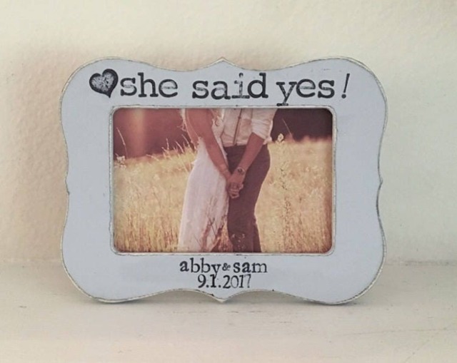 Personalized Engagement Picture Frame Hand Stamped, Distressed Wood, 4x6 Photo - image 1
