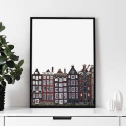Dancing Houses in Amsterdam - Travel Poster, Minimalistic Printed Poster On High Quality Photopaper 250G. Any Size You Need 50x70 61x91 A3 - thumbnail 1