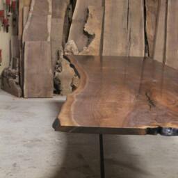 Claro Walnut Live Edge Dining Table - Conference Handmade Steel Base - thumbnail 3