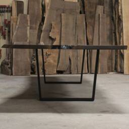 Claro Walnut Live Edge Dining Table - Conference Handmade Steel Base - thumbnail 4