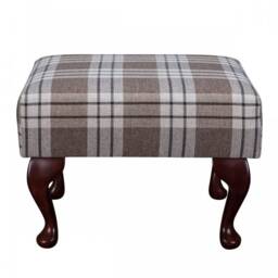 Handmade Small Footstool in Brown Chestnut Tartan Fabric - Kintyre Upholstered British Custom Made - thumbnail 2