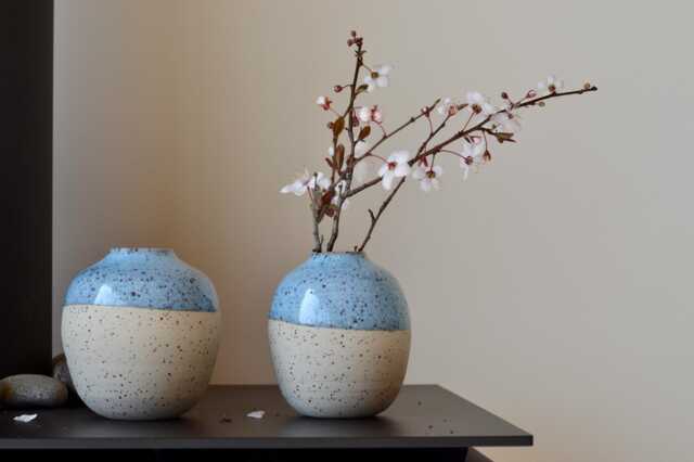 Handmade Speckled Clay Bud Vase With Aqua Blue Glaze Rustic Farmhouse Decor, Minimalist Stoneware - image 1