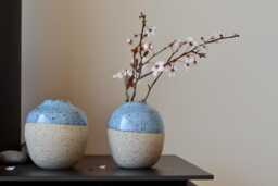 Handmade Speckled Clay Bud Vase With Aqua Blue Glaze Rustic Farmhouse Decor, Minimalist Stoneware - thumbnail 1