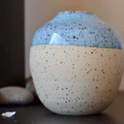 Handmade Speckled Clay Bud Vase With Aqua Blue Glaze Rustic Farmhouse Decor, Minimalist Stoneware - thumbnail 2