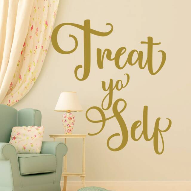 Treat Yo Self Decal - Quote Wall Vinyl Sticker Wedding Girl Room Decor Gold Quotes Dm112 - image 1