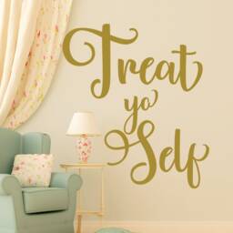 Treat Yo Self Decal - Quote Wall Vinyl Sticker Wedding Girl Room Decor Gold Quotes Dm112 - thumbnail 1