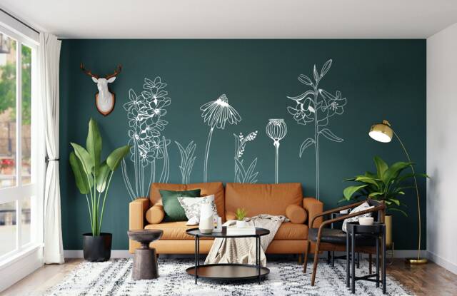 Hand-Drawn Vinyl Flower Wall Decals Large Floral Stickers, Easy Install - Pack 1 - image 1