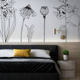 Hand-Drawn Vinyl Flower Wall Decals Large Floral Stickers, Easy Install - Pack 1 - thumbnail 2