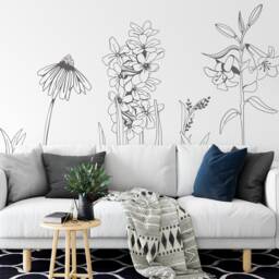 Hand-Drawn Vinyl Flower Wall Decals Large Floral Stickers, Easy Install - Pack 1 - thumbnail 3