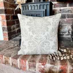 1563. Handmade Littlehampton Rustic Green Damask 100% Linen Cushion Cover, Various Sizes
