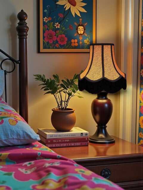 Traditional Handmade Ochre Gold Animal Print Lampshade With Black Fringe, Made in The UK - Animal Fabric Lamp Shades - image 1