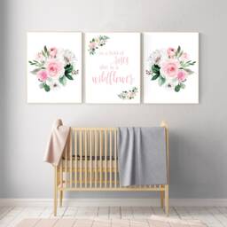 Floral Nursery Decor Pink Flower Girl Room Art Print - thumbnail 3