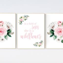 Floral Nursery Decor Pink Flower Girl Room Art Print - thumbnail 2