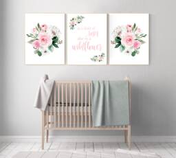 Floral Nursery Decor Pink Flower Girl Room Art Print - thumbnail 1