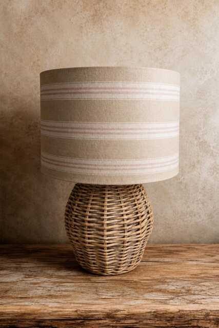 Linen Lampshade Or Ceiling Pink Stripes Natural Washed French Linen - image 1