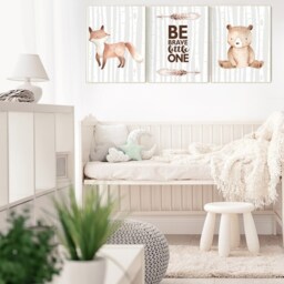 Woodland Animal Nursery Prints Fox, Bear, Feather Wall Art - thumbnail 2