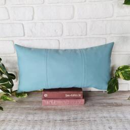 Light Blue Faux Leather Lumbar Pillow Modern Home Decor - thumbnail 3