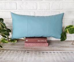 Light Blue Faux Leather Lumbar Pillow Modern Home Decor - thumbnail 1