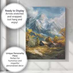 Snow Capped Mountain Cabin Rustic Countryside Landscape Canvas Wall Art Print Decor Picture Ready To Hang - thumbnail 3