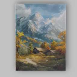 Snow Capped Mountain Cabin Rustic Countryside Landscape Canvas Wall Art Print Decor Picture Ready To Hang - thumbnail 1