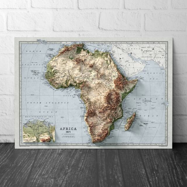 Africa Map - Vintage African Print Elevation Poster Art Style - image 1