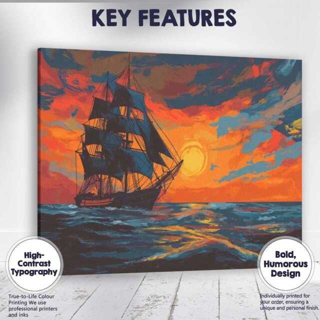 Vintage Tall Sailing Ship Sunset Ocean Seascape Canvas Wall Art Print Decor Picture Ready To Hang - image 1