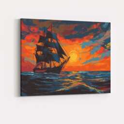 Vintage Tall Sailing Ship Sunset Ocean Seascape Canvas Wall Art Print Decor Picture Ready To Hang - thumbnail 4