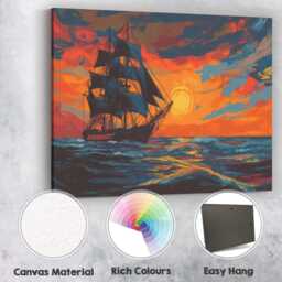 Vintage Tall Sailing Ship Sunset Ocean Seascape Canvas Wall Art Print Decor Picture Ready To Hang - thumbnail 2