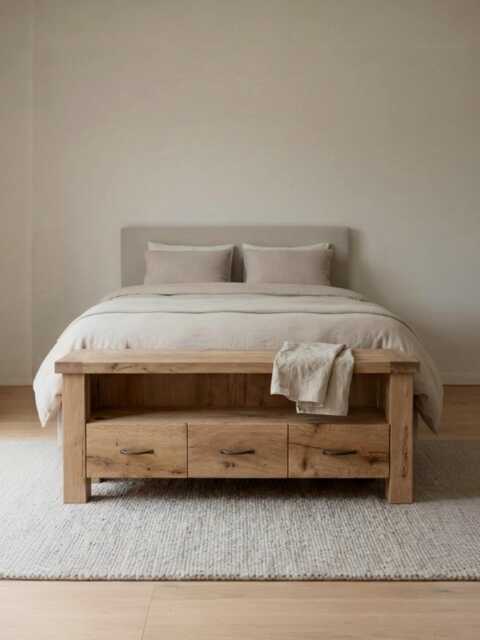 Reclaimed Oak End Of Bed Bench With Storage, Modern Rustic Bedroom Design - image 1