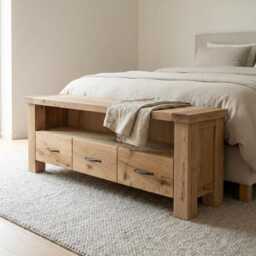 Reclaimed Oak End Of Bed Bench With Storage, Modern Rustic Bedroom Design - thumbnail 2