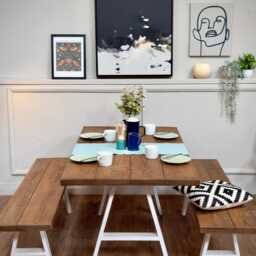 Handmade Rustic Wood Dining Table & Bench Set Steel A-Frame Legs - thumbnail 2