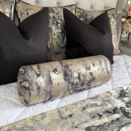 "Elegant Black Gold Bolster Cushion, Bed Cushion 16"" X 6"