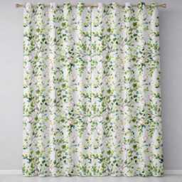 Watercolor Butterflies Green Leaves Branches Seamless Pattern Light Blue Readymade Eyelet Ring Top Thermal 100% Blackout Curtains - thumbnail 2