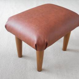 Handmade Brown Faux Leather Footstool With Wooden Legs - 19-29 cm - thumbnail 4