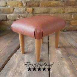 Handmade Brown Faux Leather Footstool With Wooden Legs - 19-29 cm - thumbnail 1